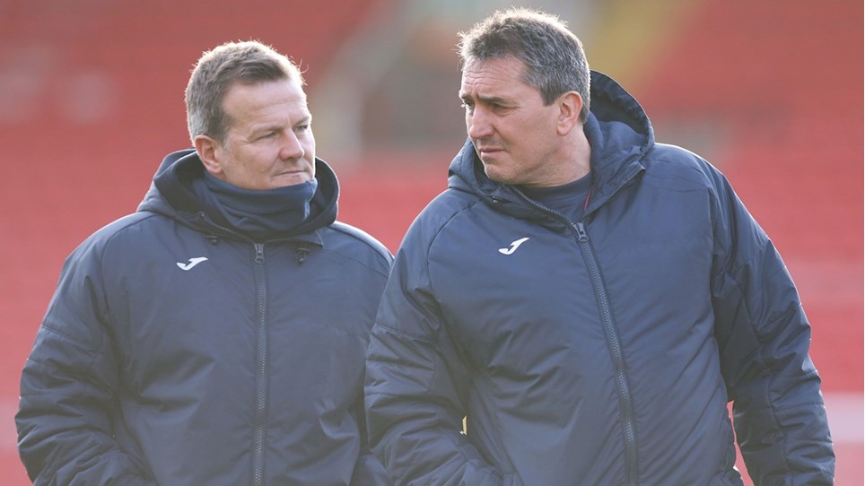 A photograph of Barrow management duo Mark Cooper and Richard Dryden