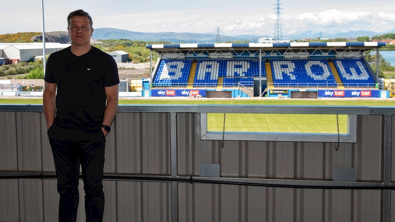 A photograph of Barrow AFC Manager Mark Cooper
