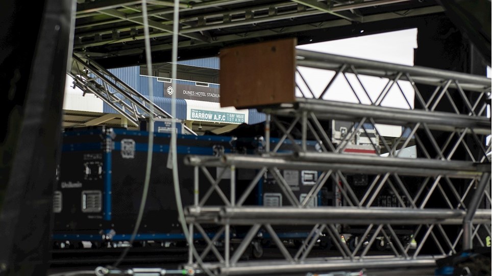 A photograph of the stage being set-up at The Dunes Hotel Stadium for the Pitch Up Music Festival