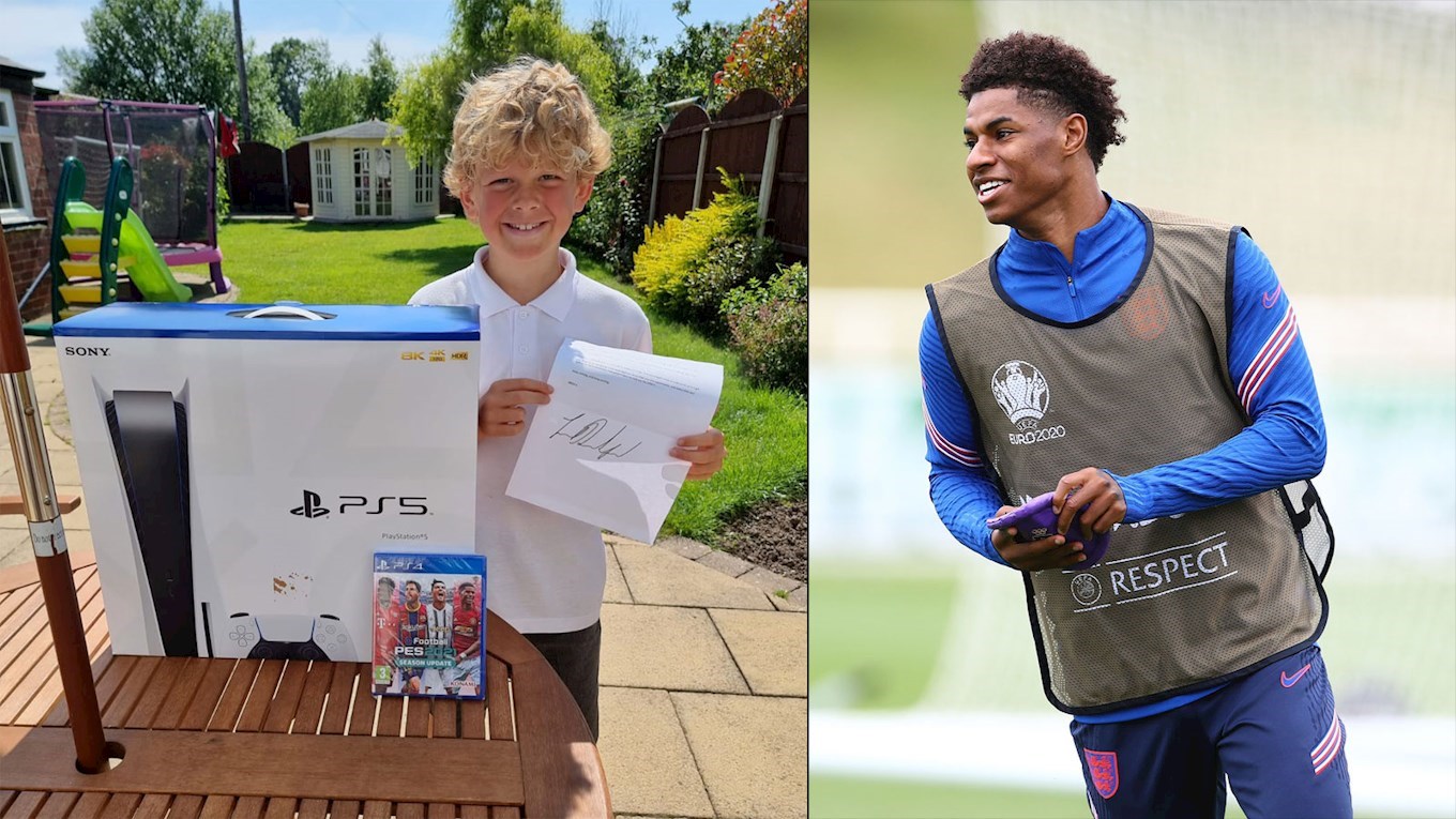 A photo of Joshua with his PlayStation 5 and England striker Marcus Rashford who sent it to him