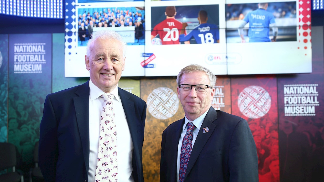 A photograph of EFL Chairman Rick Parry and Mind CEO Paul Farmer