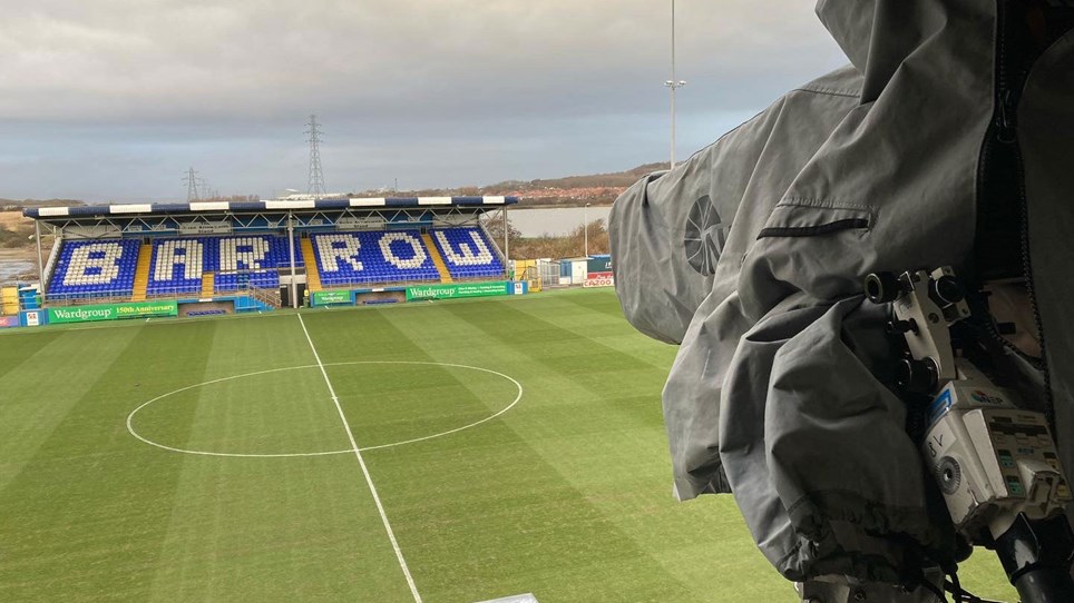 A photograph of a television camera in place in the gantry at The Dunes Hotel Stadium