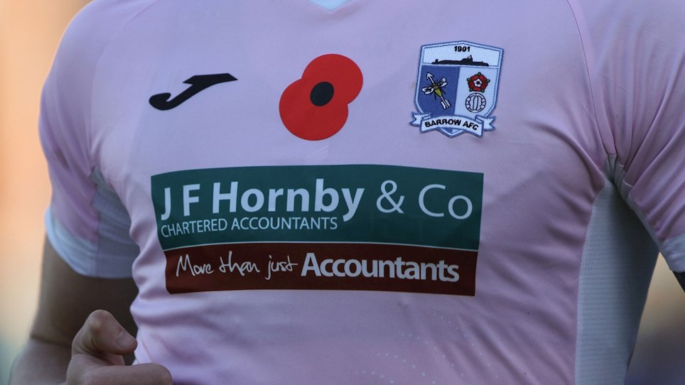 A photograph of the poppy shirt worn by Barrow players in the game at Carlisle United