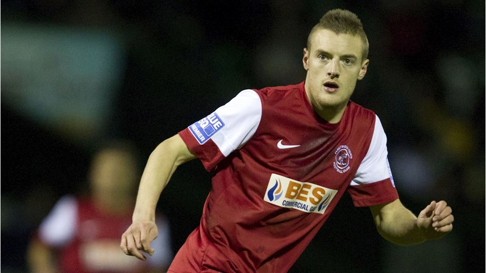 A photograph of Jamie Vardy playing for Fleetwood Town