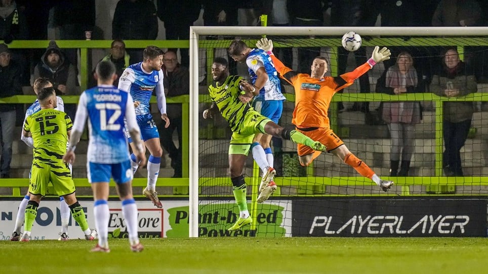 A photograph of Paul Farman in action for Barrow against Forest Green Rovers