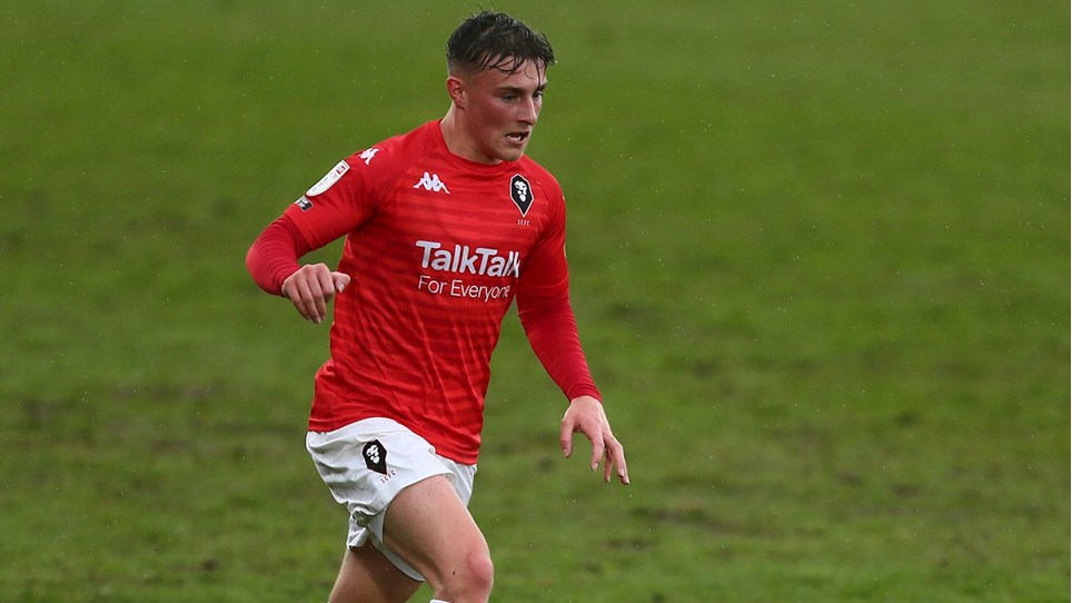 A photograph of new Barrow signing Robbie Gotts in action for Salford City in 2020/21