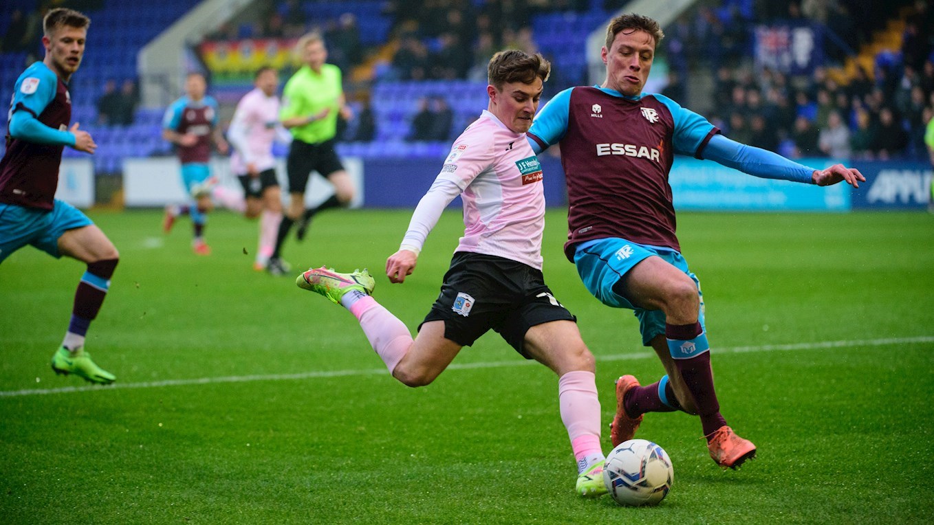 A photograph of Robbie Gotts in action for Barrow at Tranmere Rovers