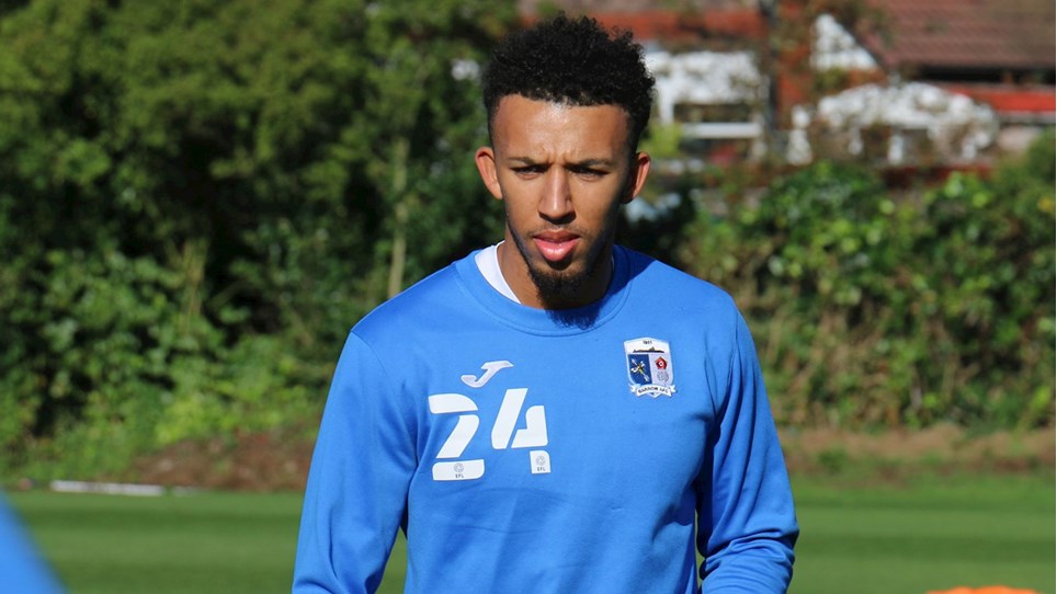 A photograph of Barrow defender Remeao Hutton in training
