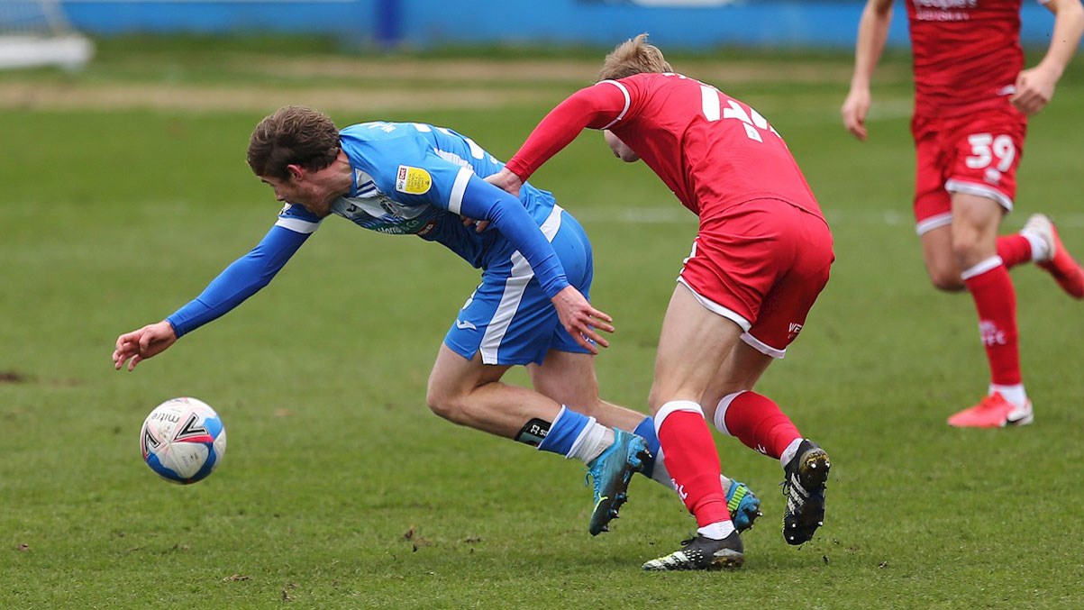 A photograph of Luke James in action for Barrow against Crawley Town in 2020/21