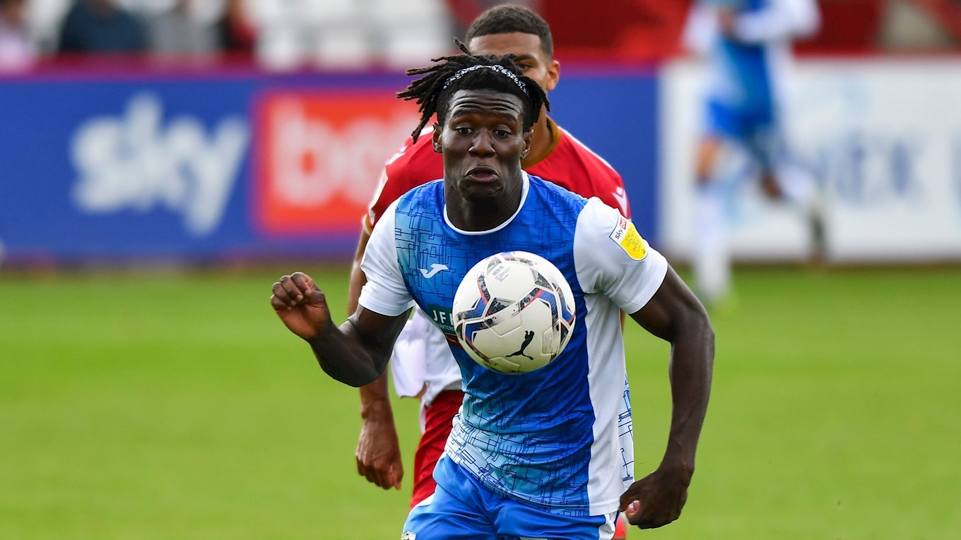 A photograph of Dimitri Sea in action for Barrow against Stevenage