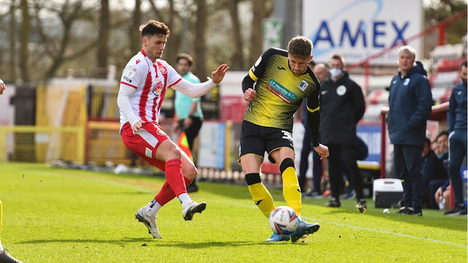 A photograph of Patrick Brough in action at Stevenage